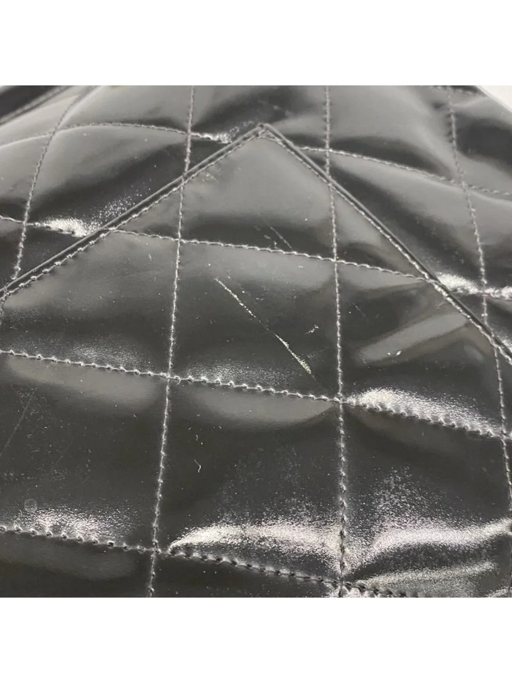 Chanel Tote Bag Quilted Patent Leather Black Gold